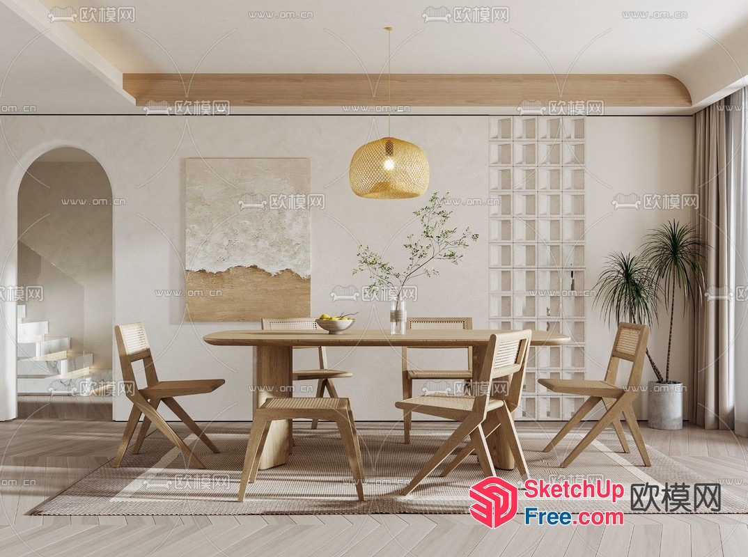 Minimalist Dining Room With Natural Wood Accents 3D SketchUp File