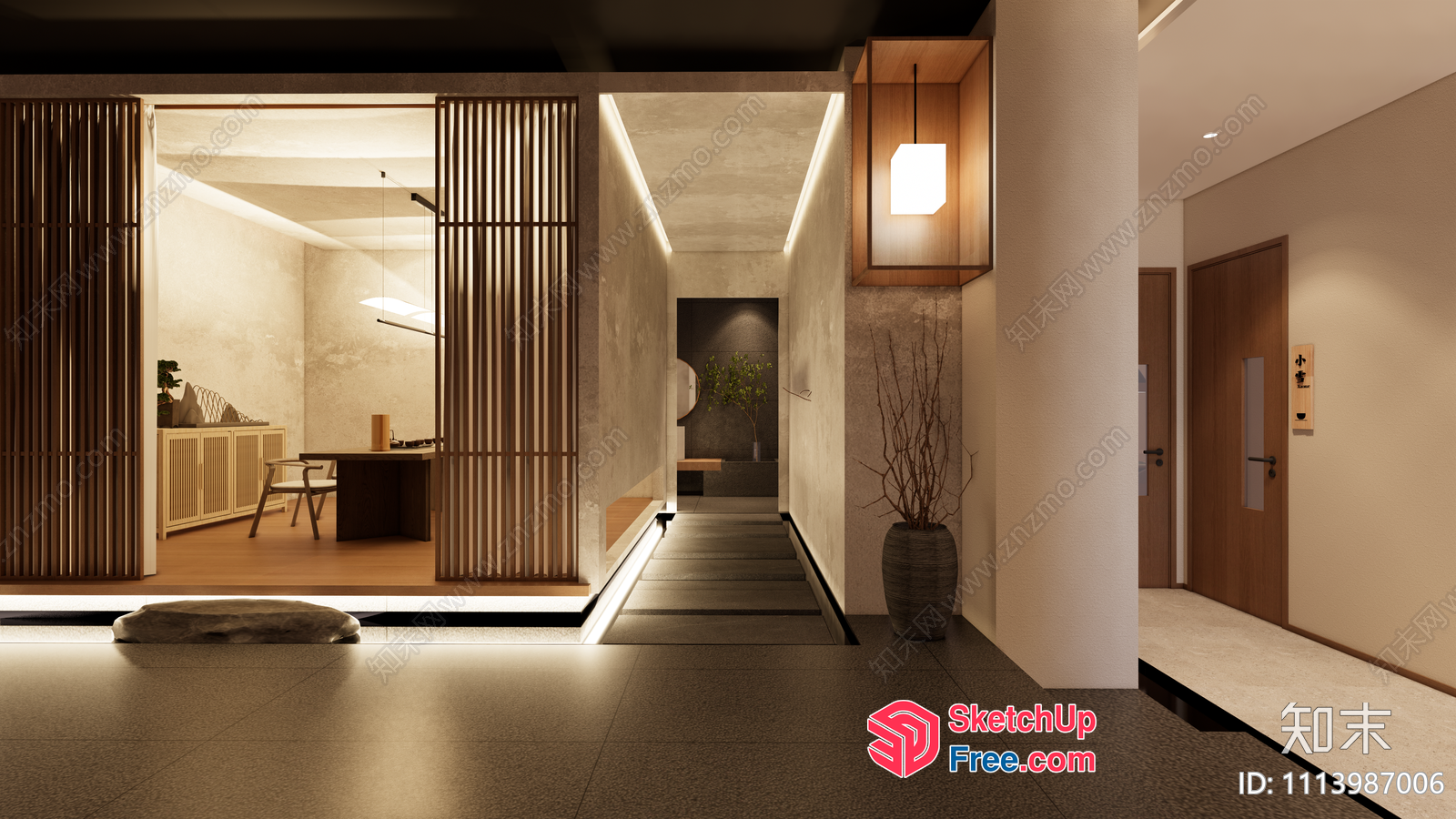 Modern Japanese-Inspired Interior Design With Minimalist Aesthetic 3D SketchUp File