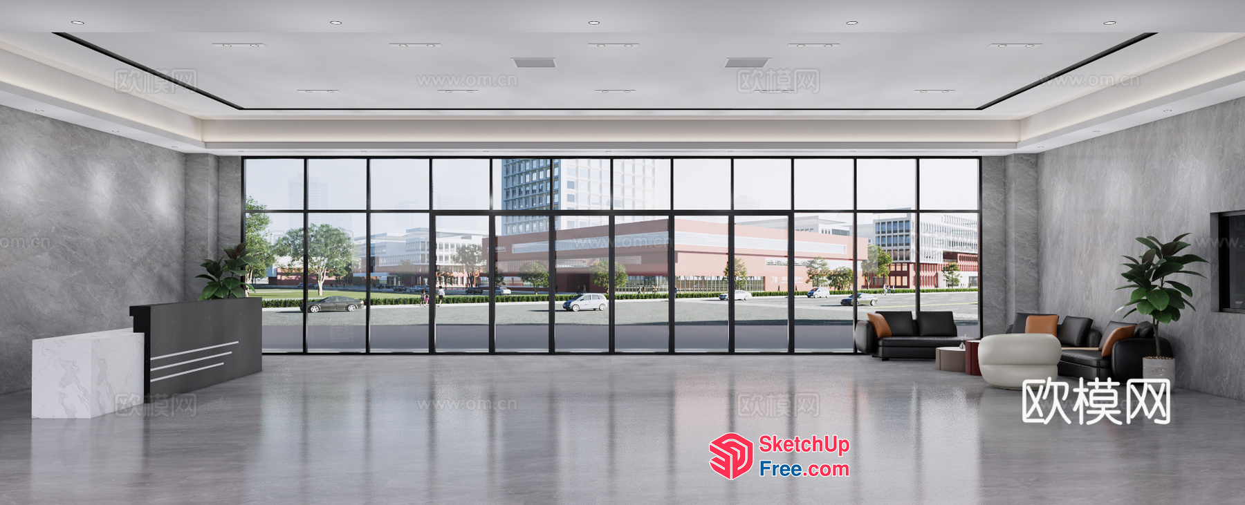 Modern Office Space With Large Windows And Sleek Furniture 3D SketchUp File