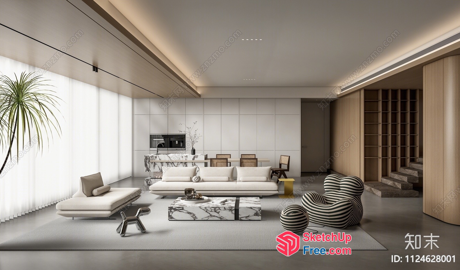 Modern Minimalist Living Room With Sleek Furniture And Natural Light 3D SketchUp File