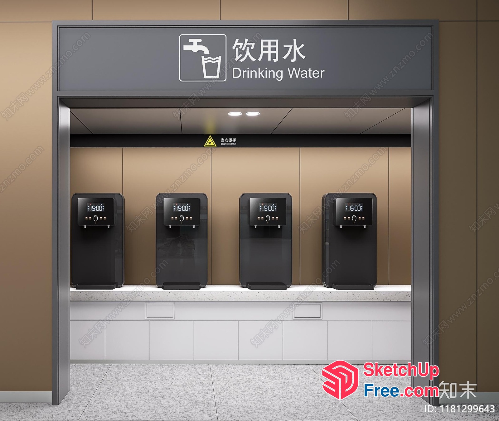 Drinking Water Dispensers In A Modern Interior 3D SketchUp File