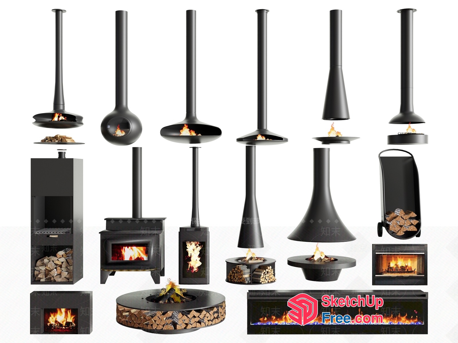 Modern Fireplace Designs Collection 3D SketchUp File