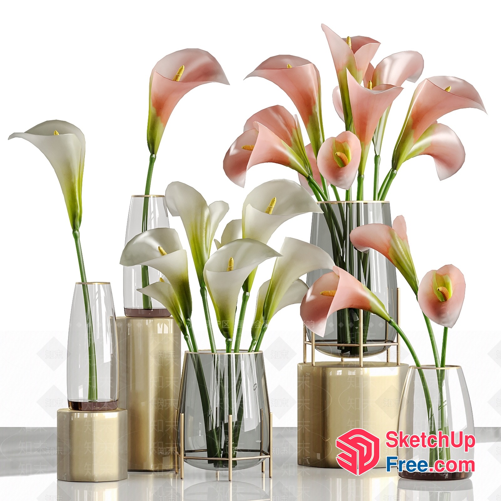 Elegant Glass Vases With Calla Lilies 3D SketchUp File