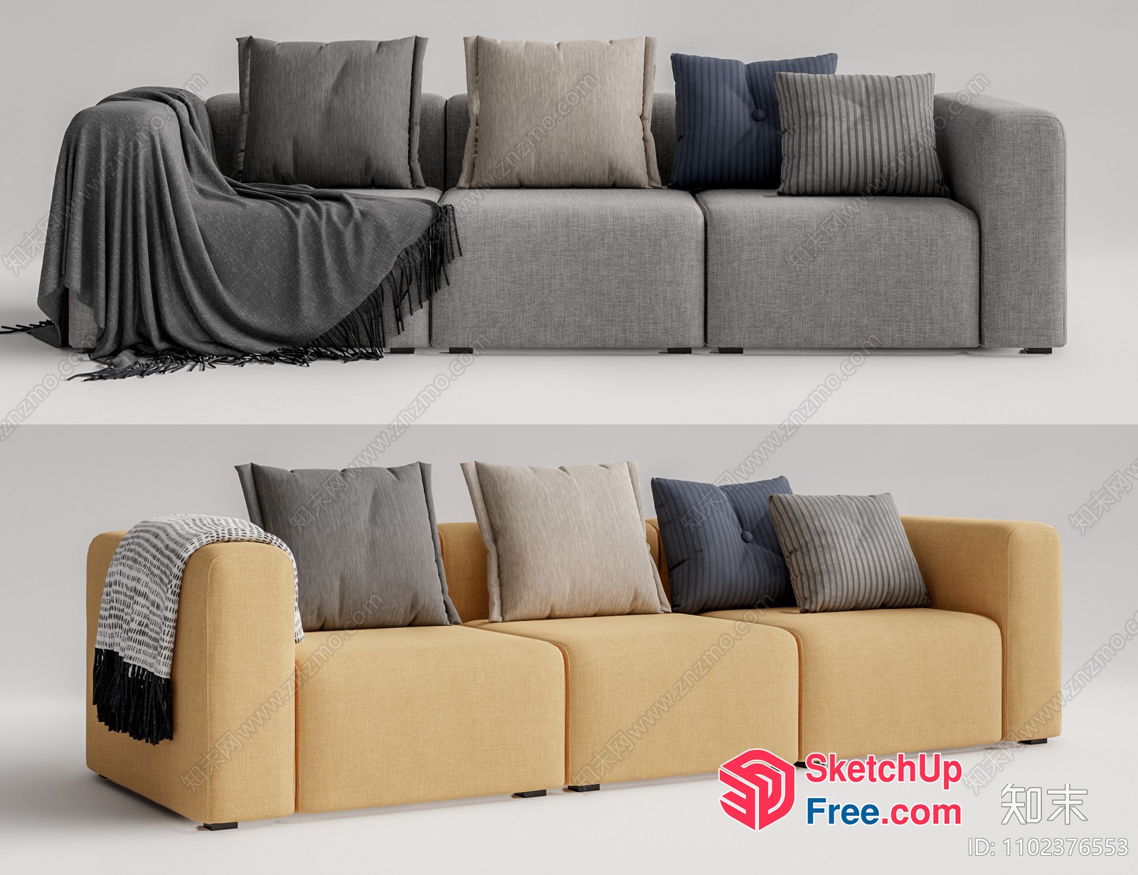 Modern Sofa With Pillows And Throw Blanket 3D SketchUp File