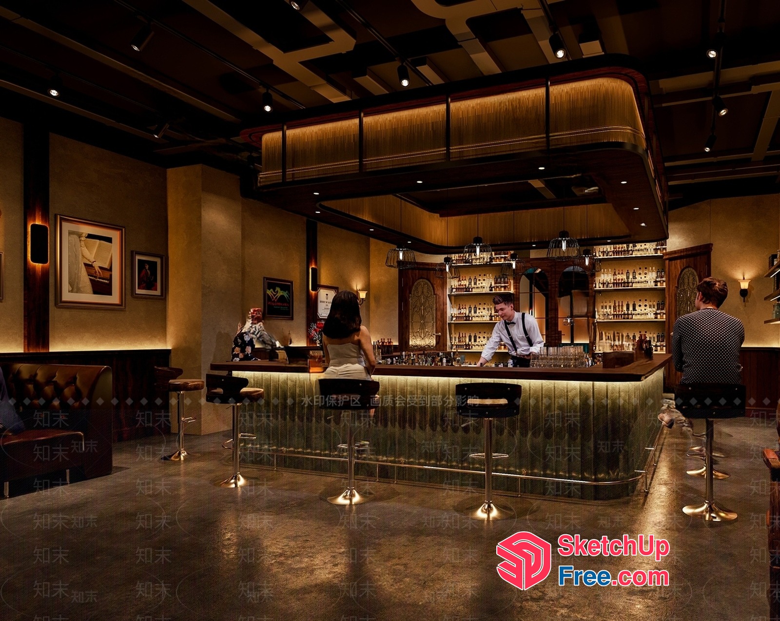 Modern Bar Interior With Sleek Furniture And Ambient Lighting 3D SketchUp File