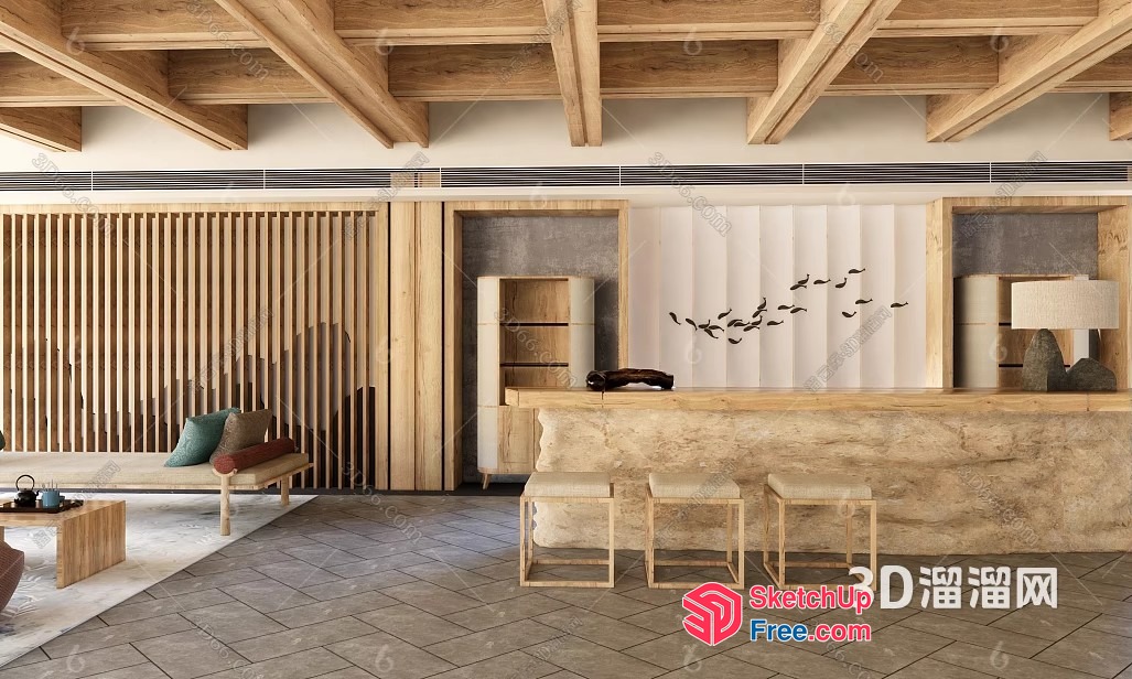 Modern Japanese-Inspired Interior Design 3D SketchUp File