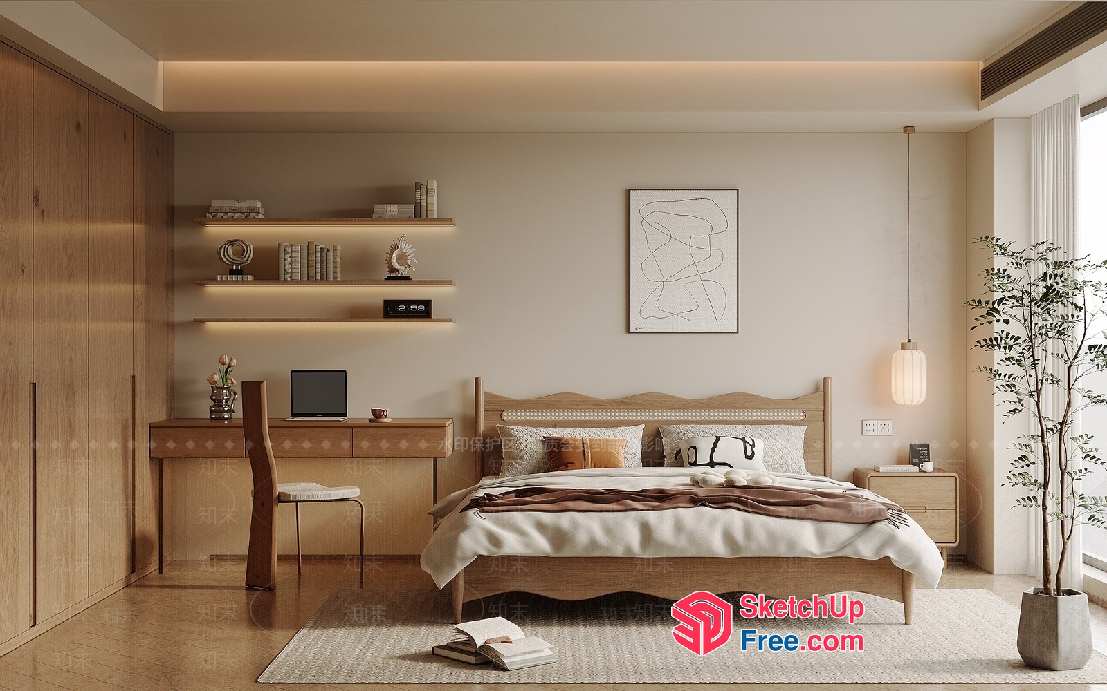 Minimalist Scandinavian Style Bedroom 3D SketchUp File