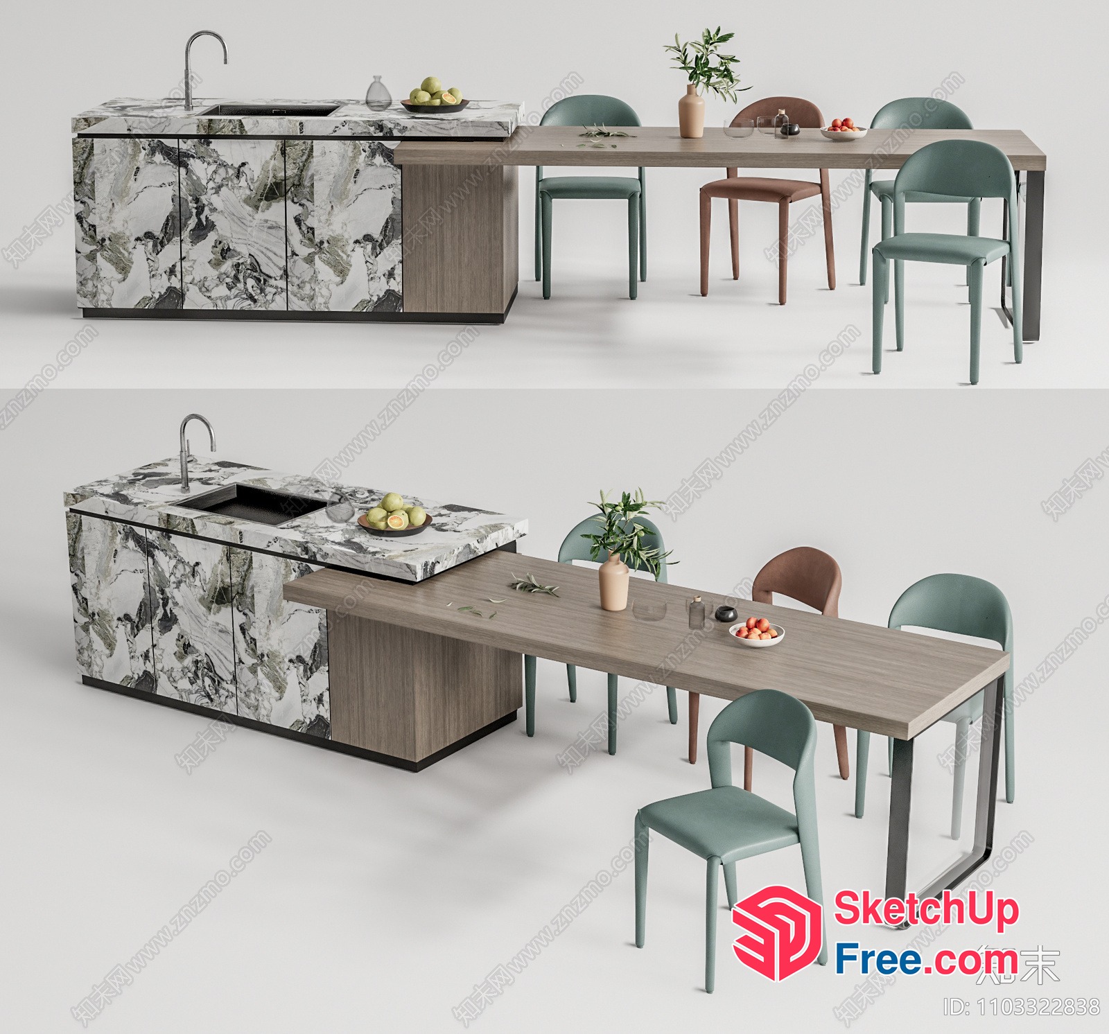 Modern Kitchen And Dining Room Furniture Set 3D SketchUp File