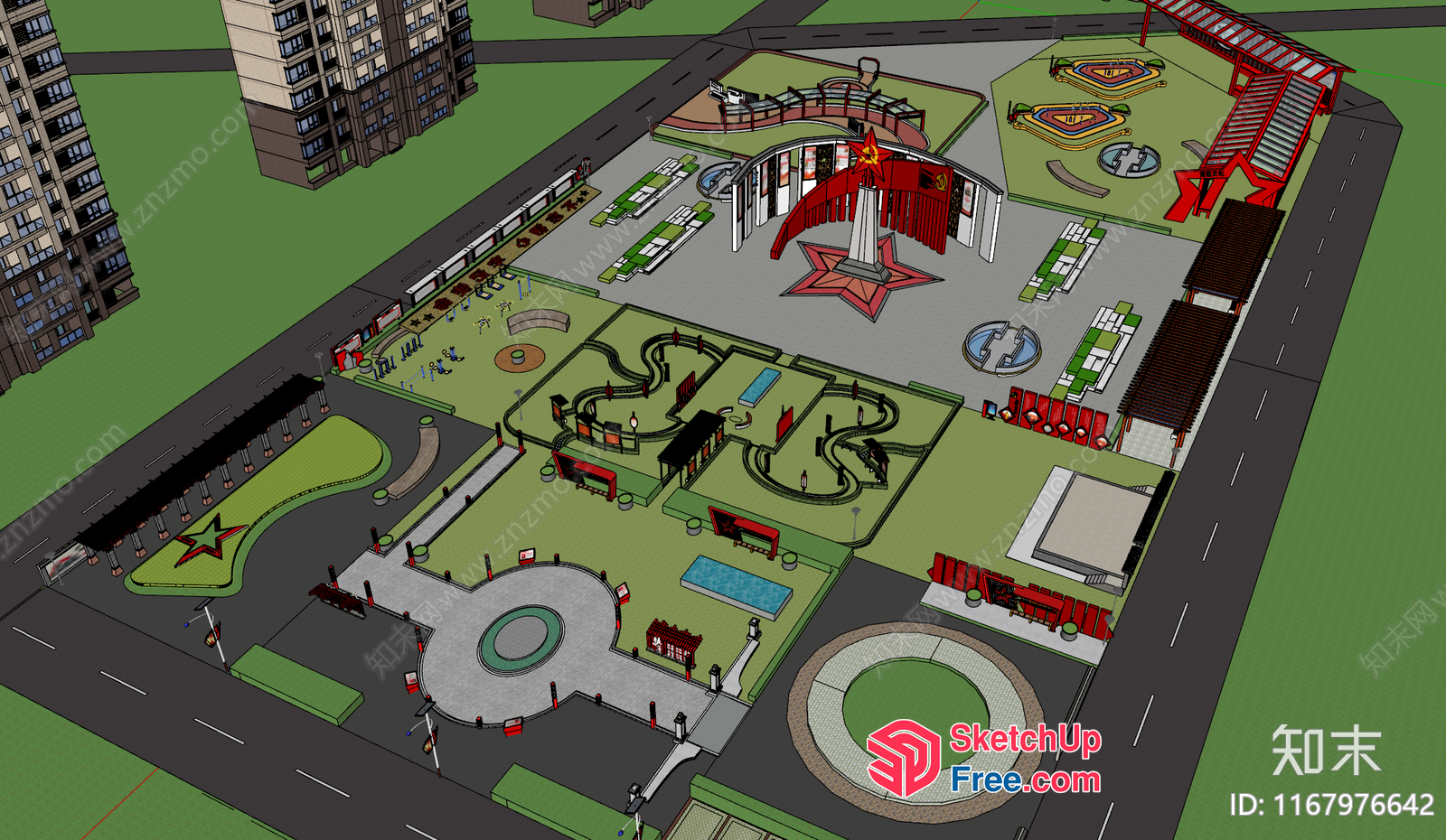 Chinese Style Park With Various Buildings And Structures 3D SketchUp File