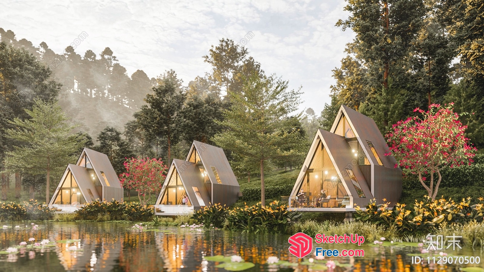 Aesthetic A-Frame Cabins By The Lake 3D SketchUp File