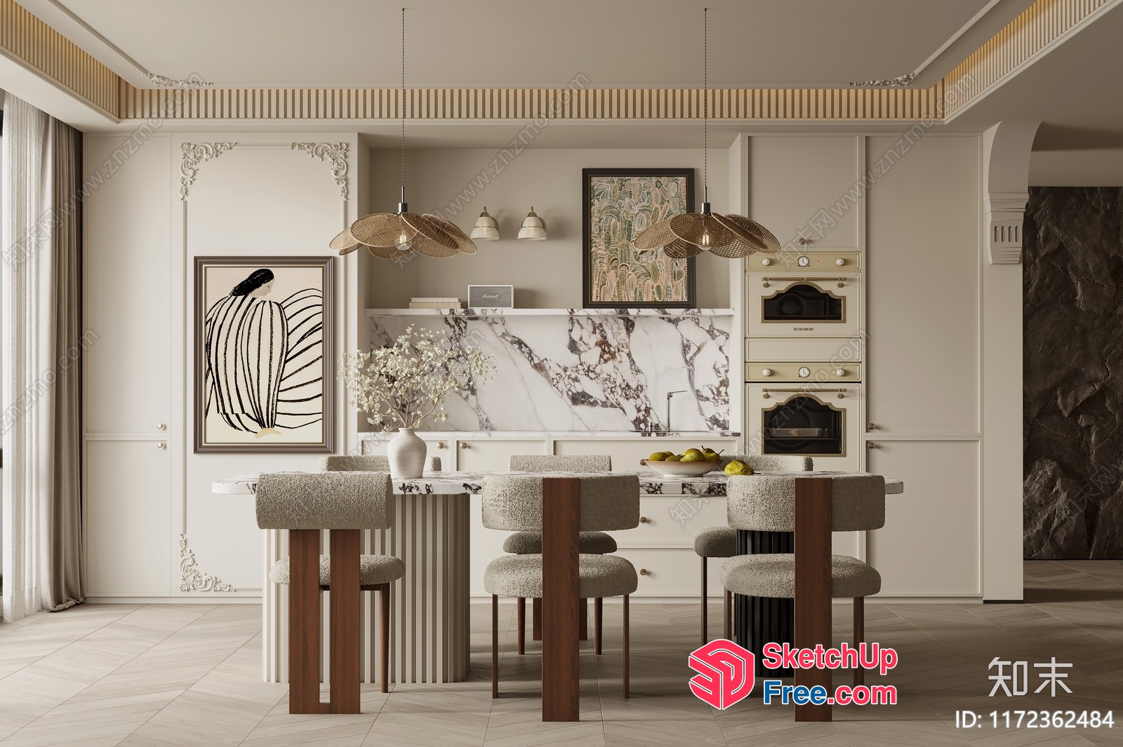 Elegant And Modern Kitchen Interior With Marble Accents 3D SketchUp File
