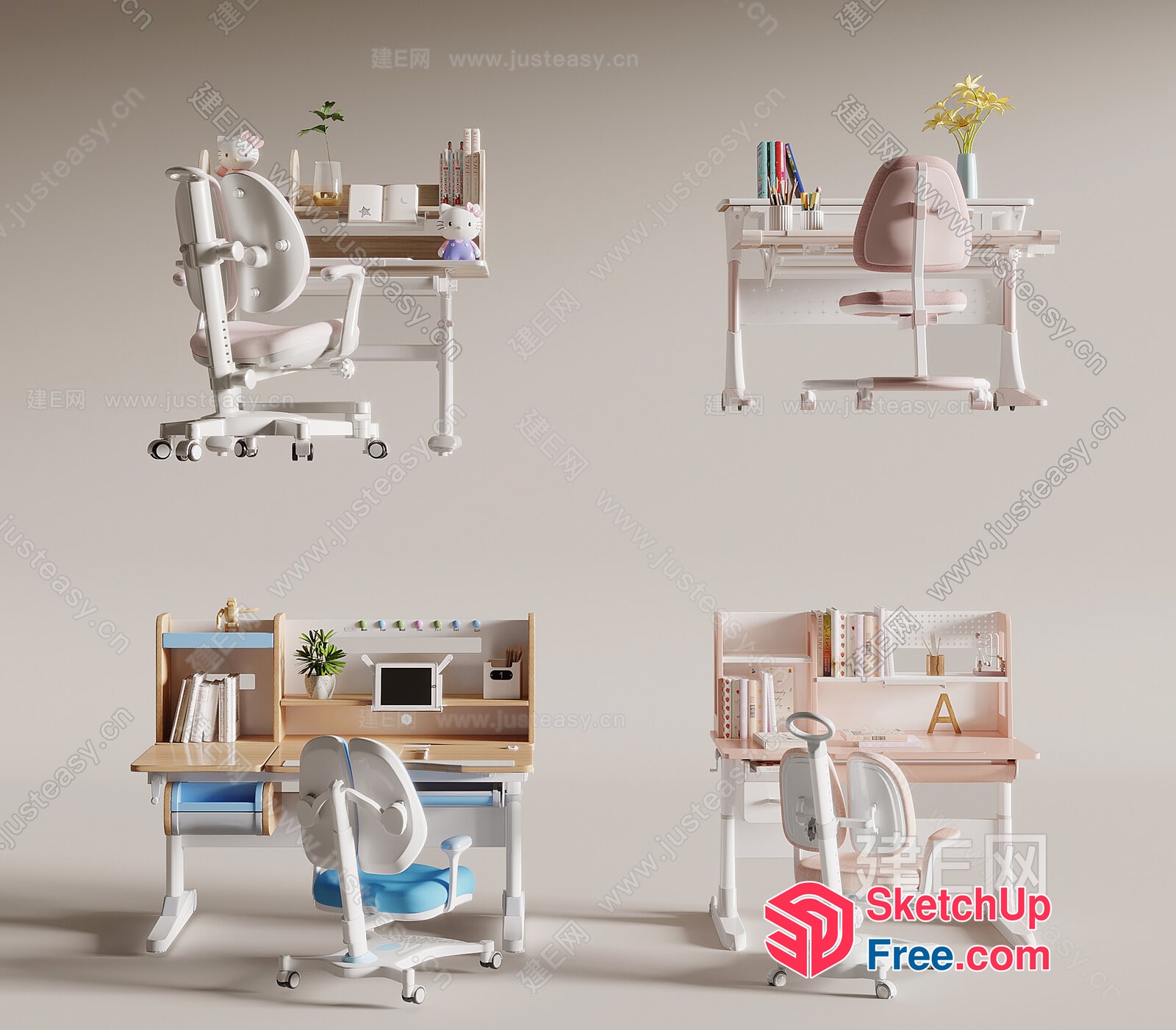 Modern Minimalist Study Desks For Children 3D SketchUp File
