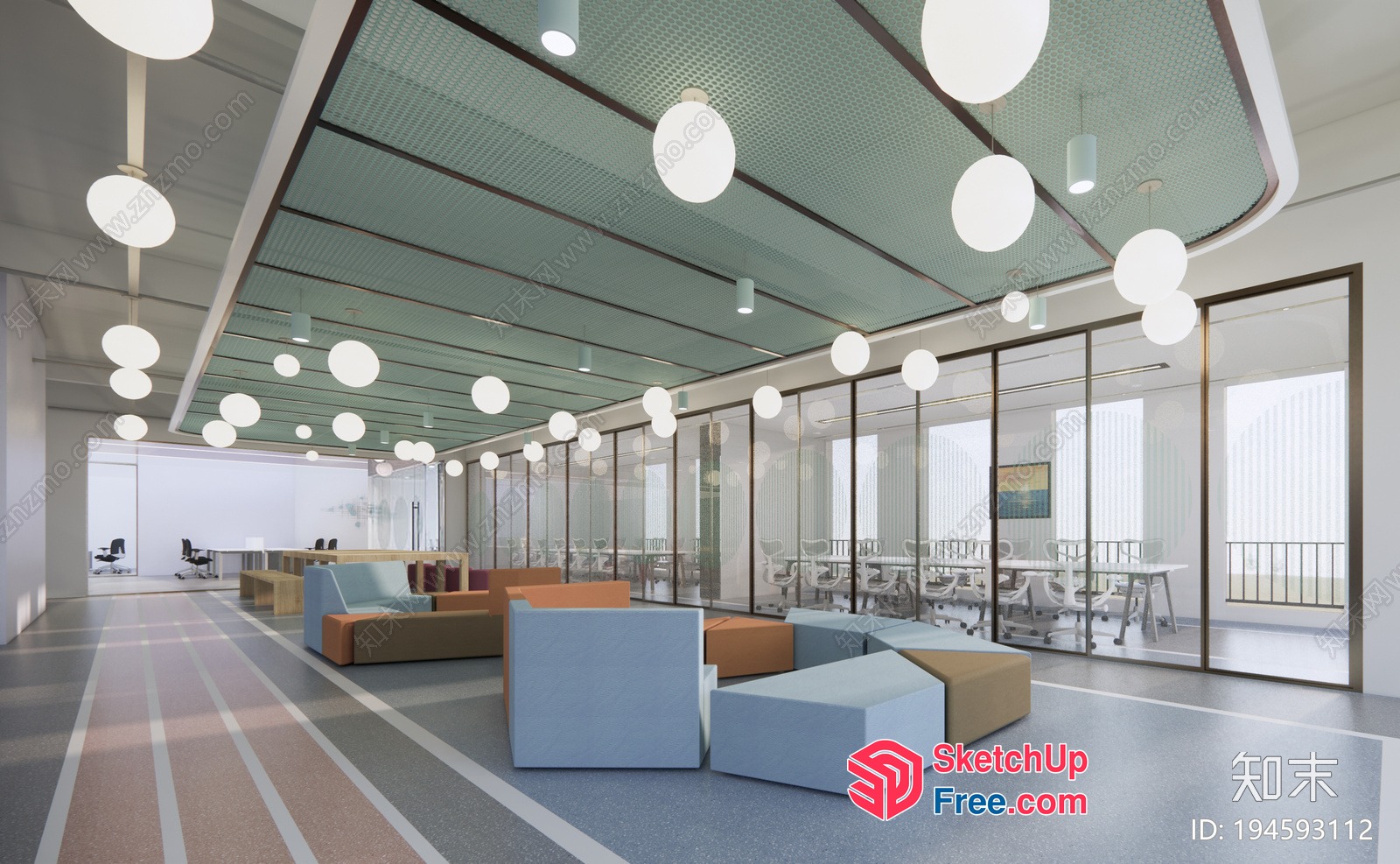 Modern Office Space With Sleek Glass Walls And Ceiling Lights 3D SketchUp File