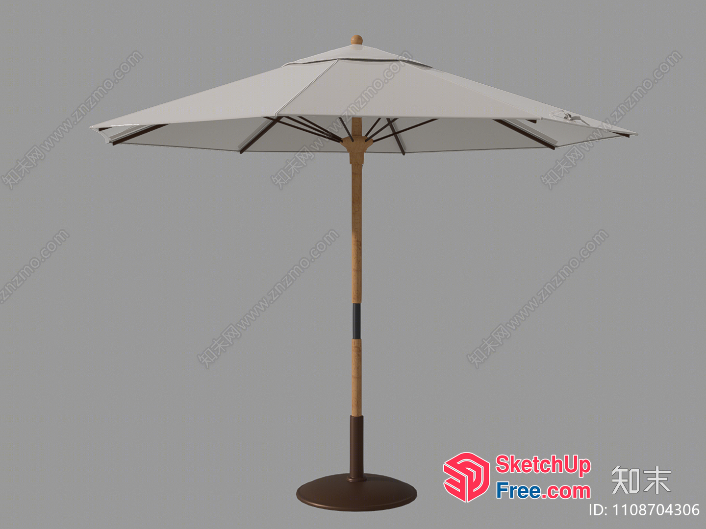 Outdoor Patio Umbrella With White Canopy And Brown Pole 3D SketchUp File