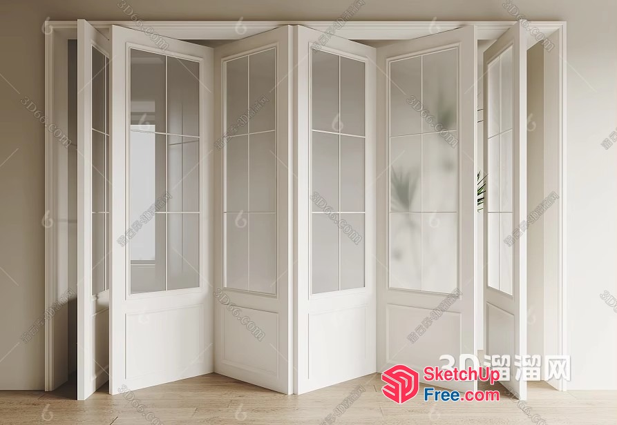 White Folding Partition Screen With Glass Panels 3D SketchUp File