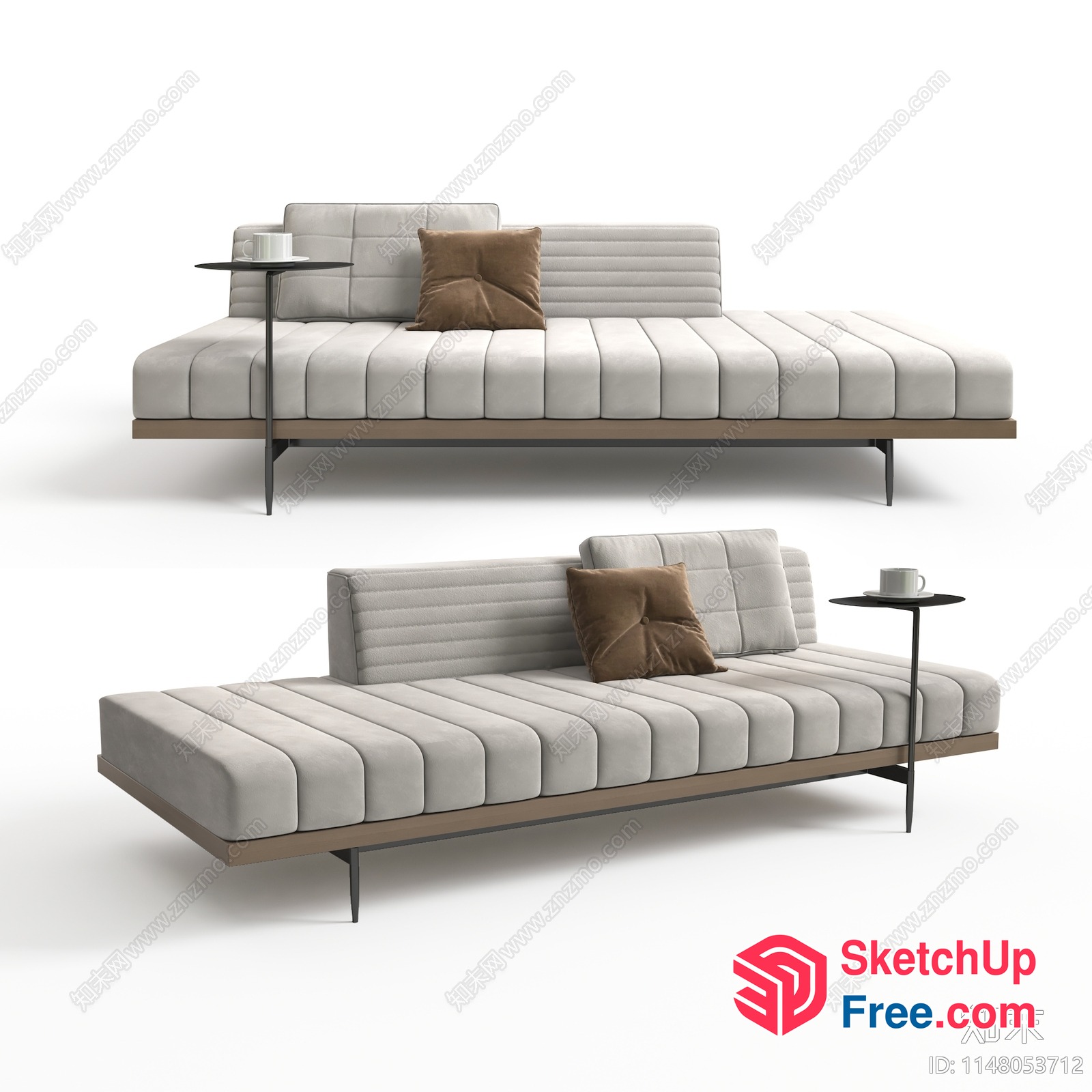 Minimalist Style Sofa With Pillows And Side Tables 3D SketchUp File