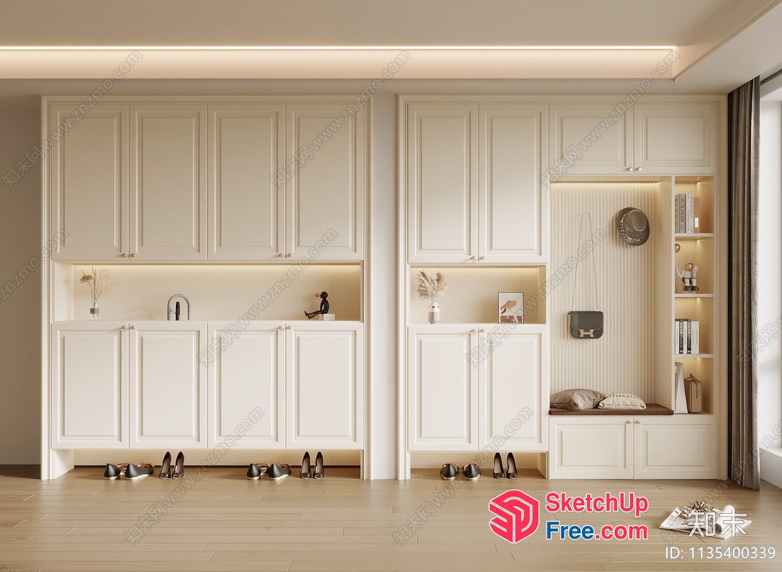 Elegant White Cabinet With Built-In Lighting And Storage 3D SketchUp File