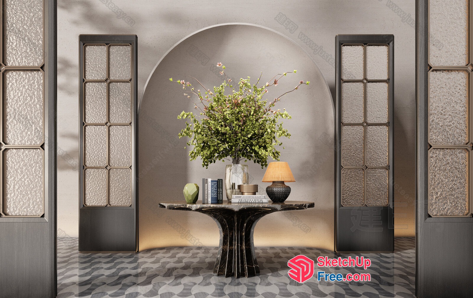 Elegant Interior Design With Arched Doorway And Table 3D SketchUp File