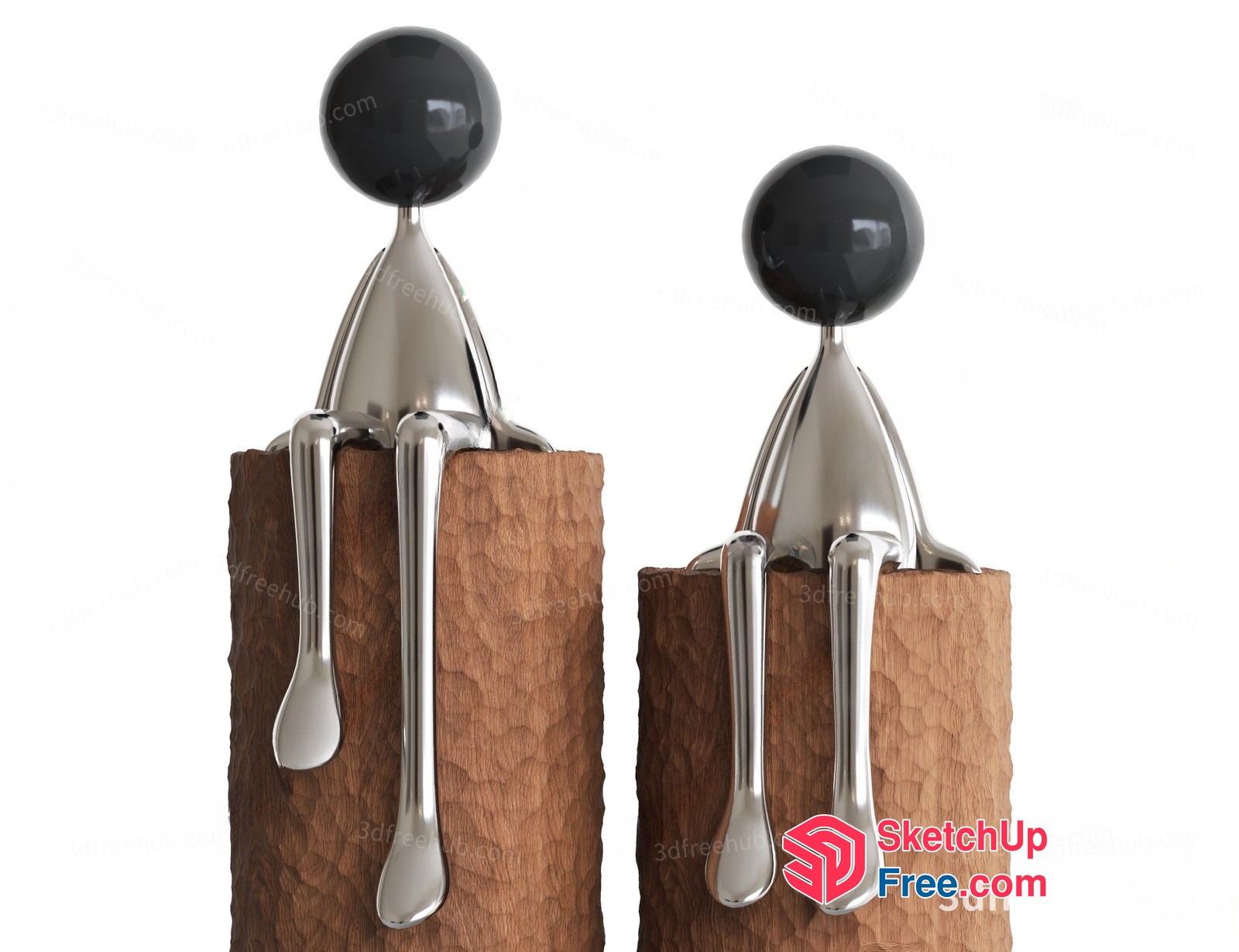 Two Silver Figurines Sitting On Brown Pillars 3D SketchUp File