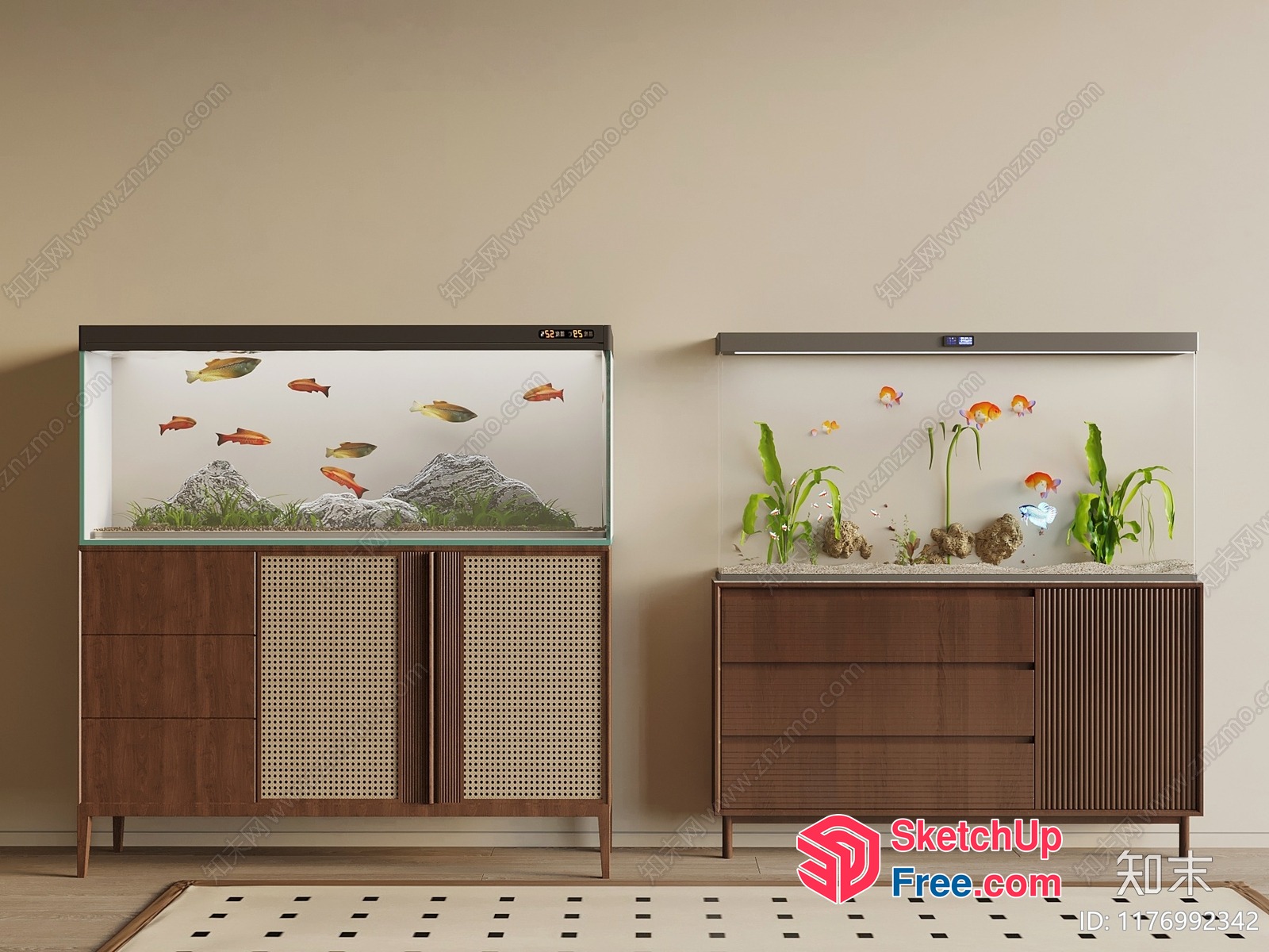 Two Modern Fish Tanks With Wooden Cabinets 3D SketchUp File