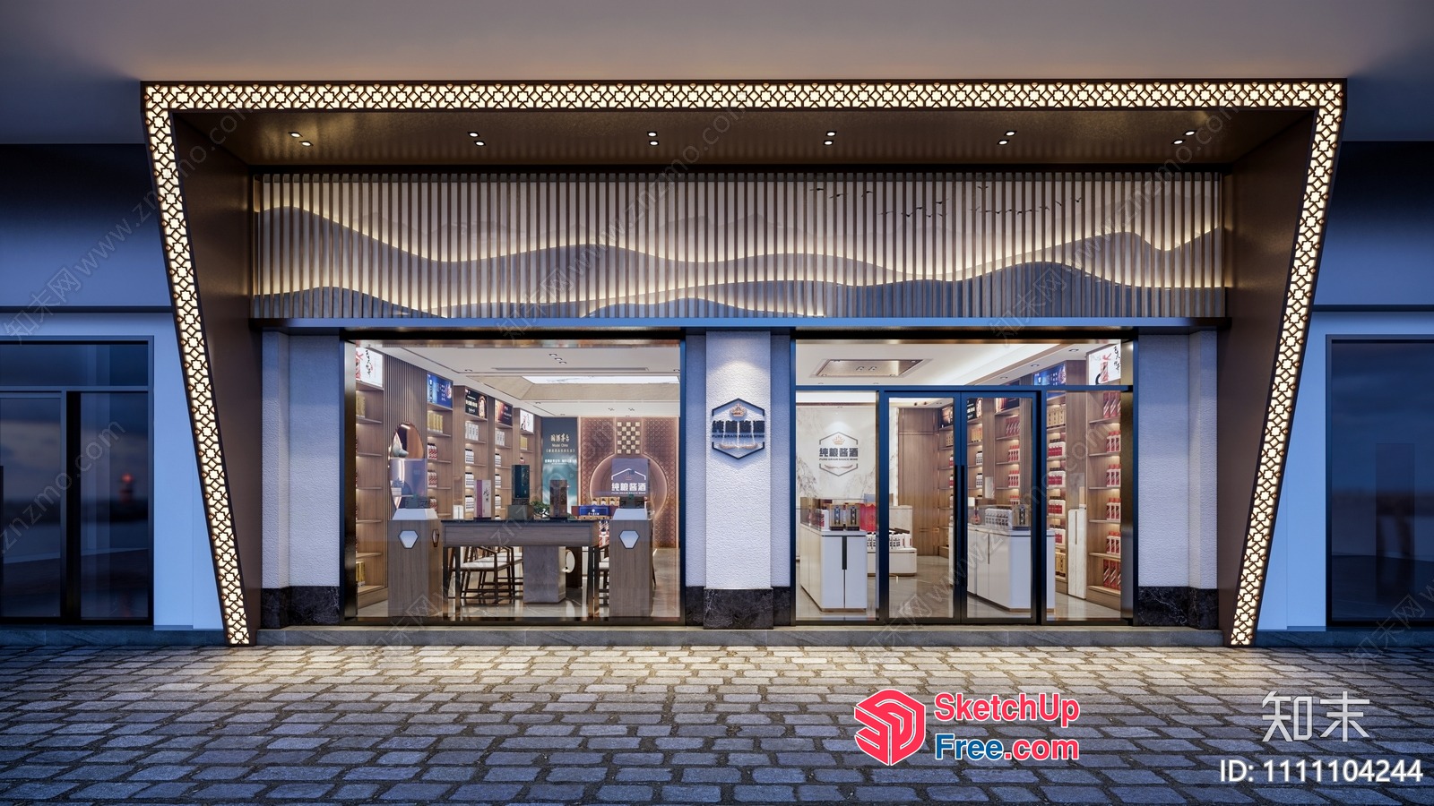 Modern Shopfront With Elegant Entrance And Lighting 3D SketchUp File