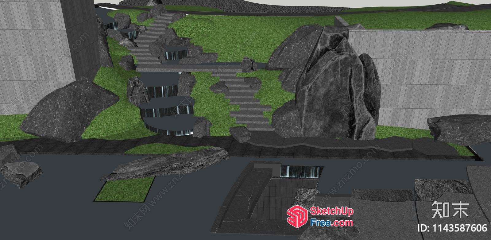 Modern Stairway And Pillars In A Natural Setting 3D SketchUp File