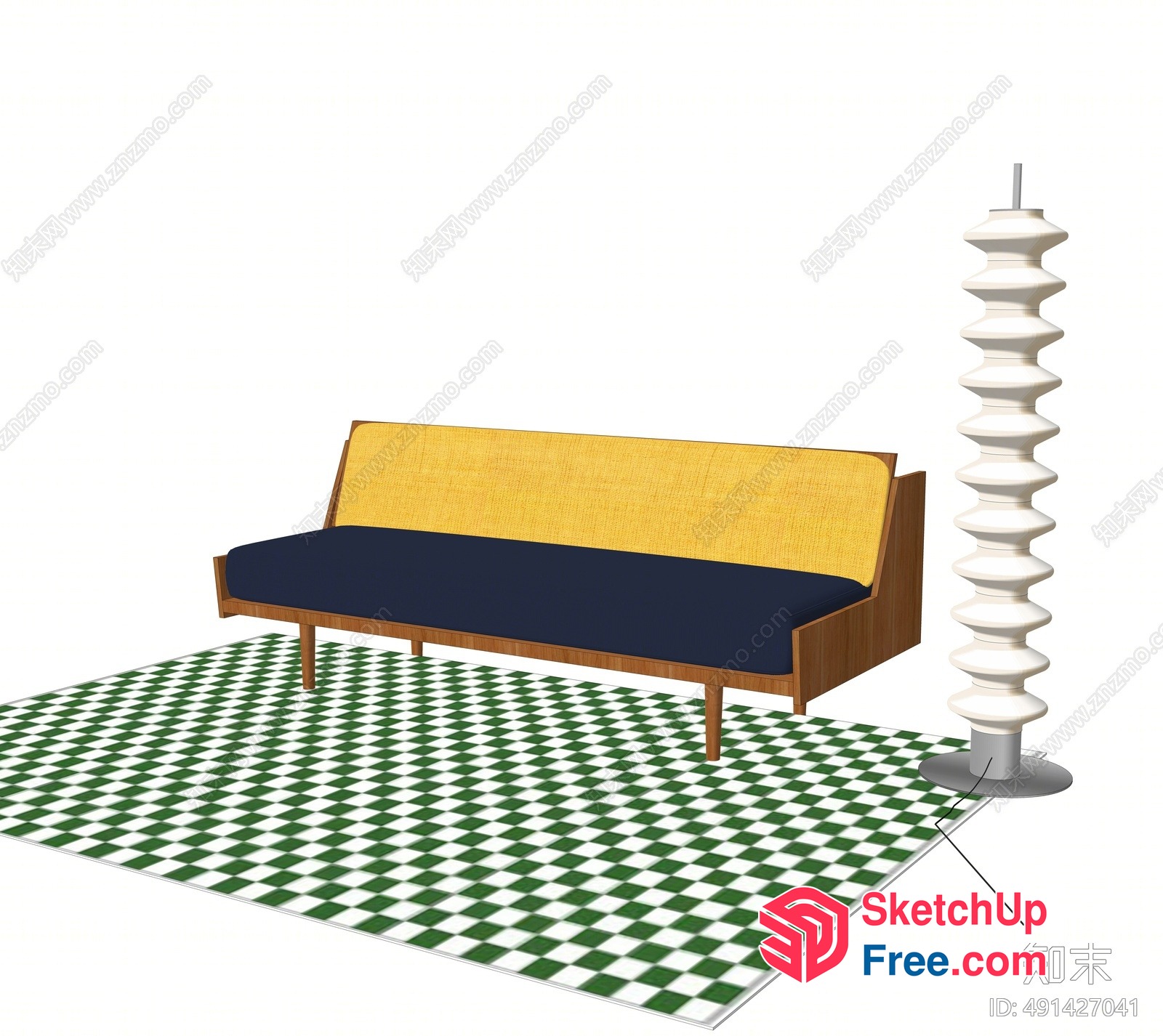 Modern Sofa And Checkered Rug Interior Scene 3D SketchUp File