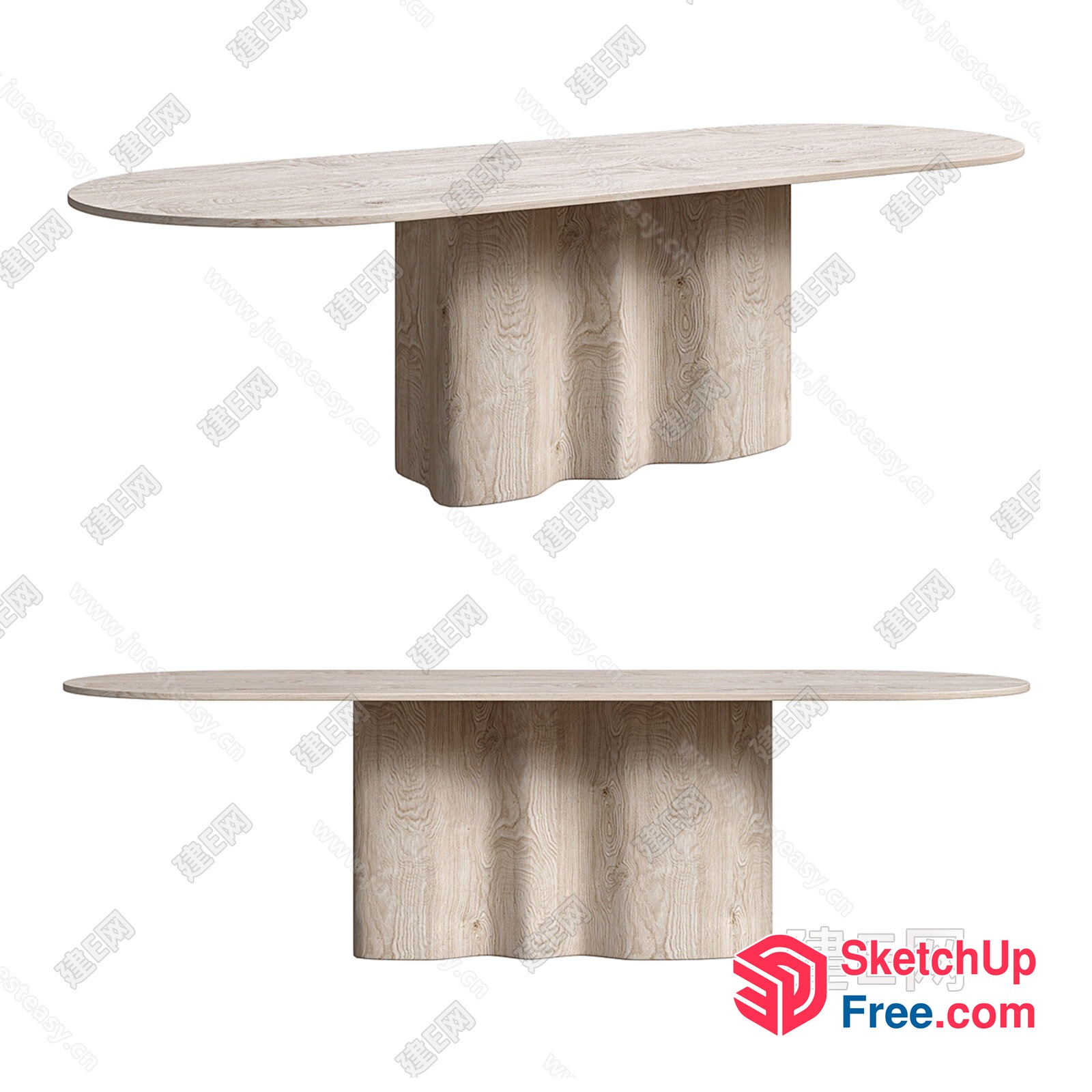 Modern Oval Wood Table Set 3D SketchUp File