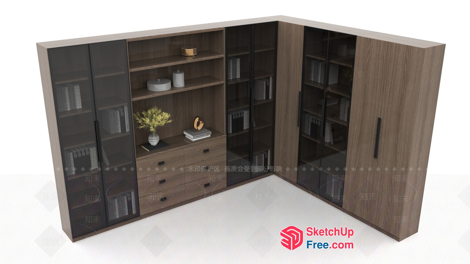 Large Bookcase With Decorative Items 3D SketchUp File