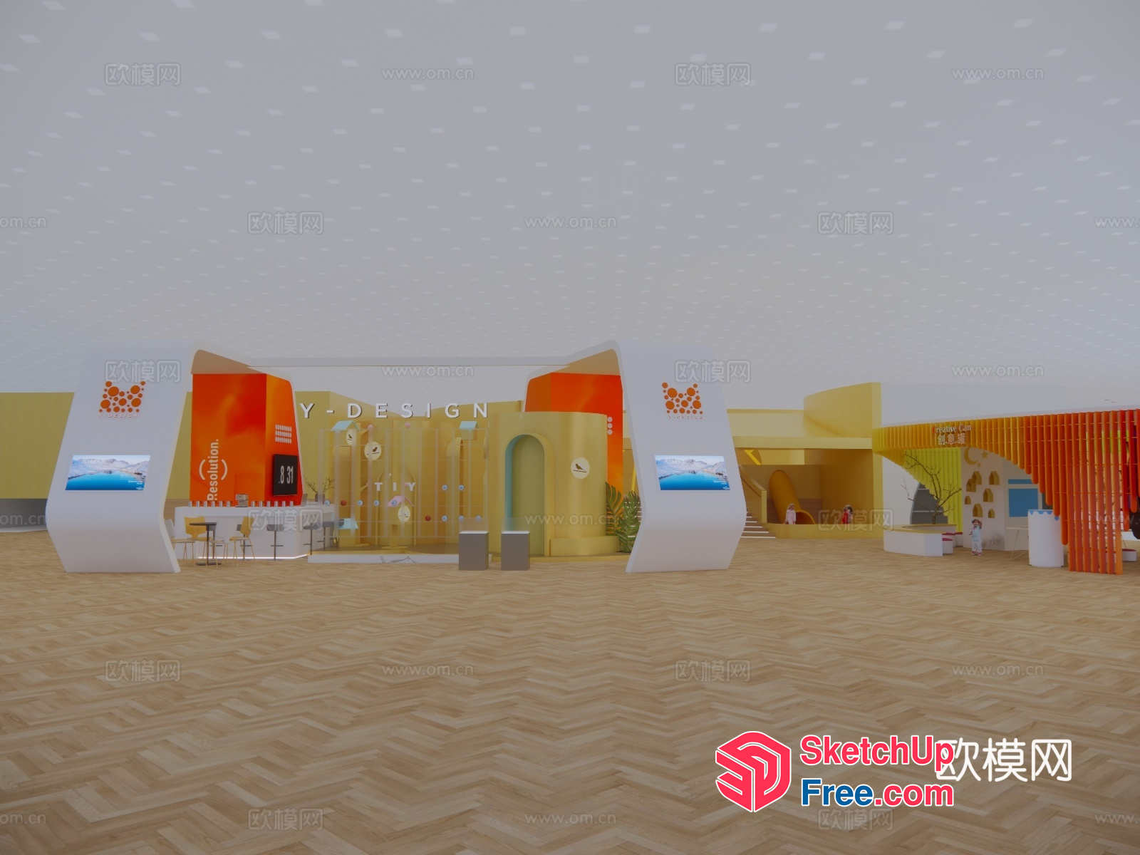 Modern Exhibition Booth With Vibrant Color Scheme And Unique Design 3D SketchUp File