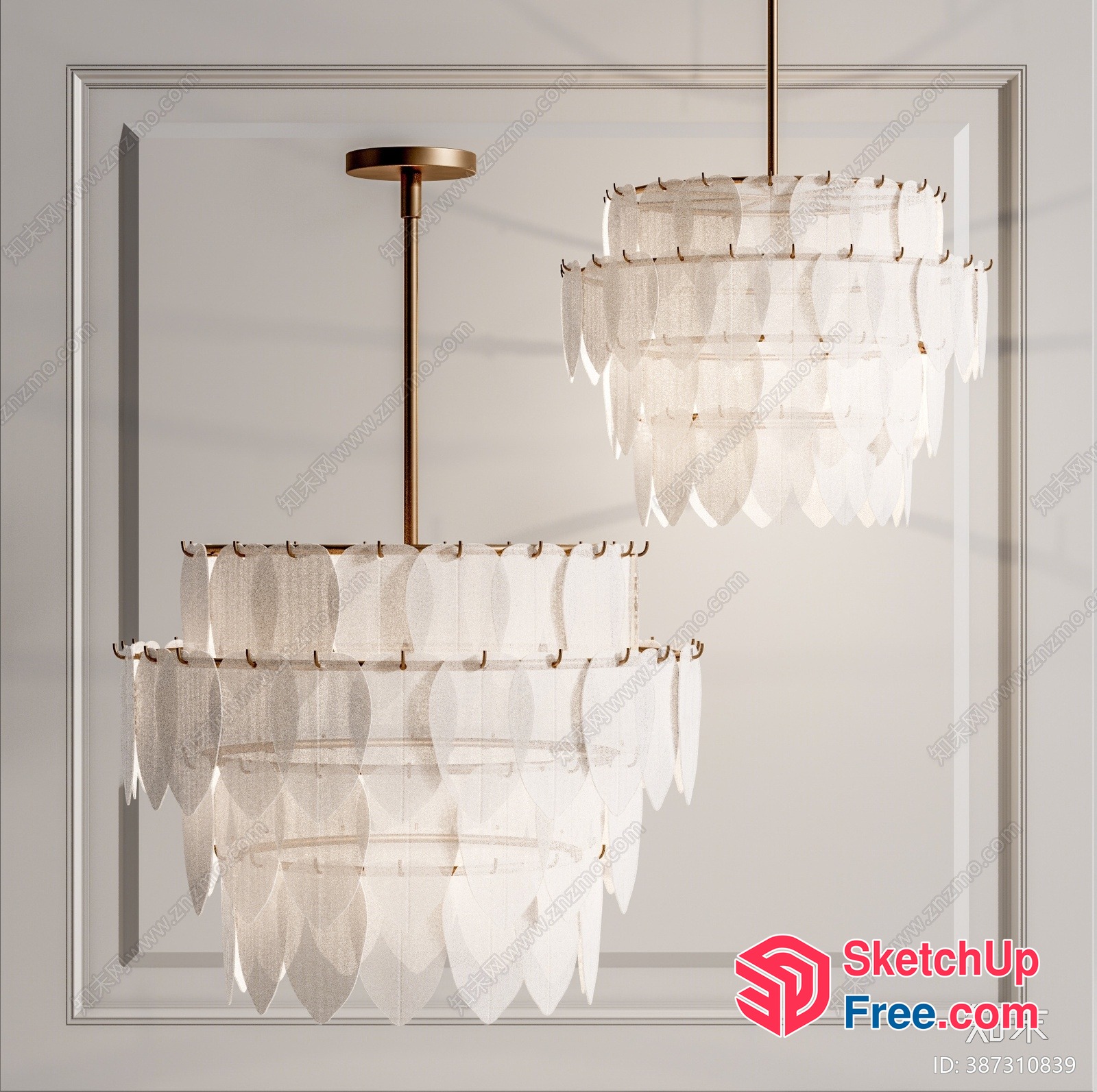 Elegant White Leaf Chandelier 3D SketchUp File