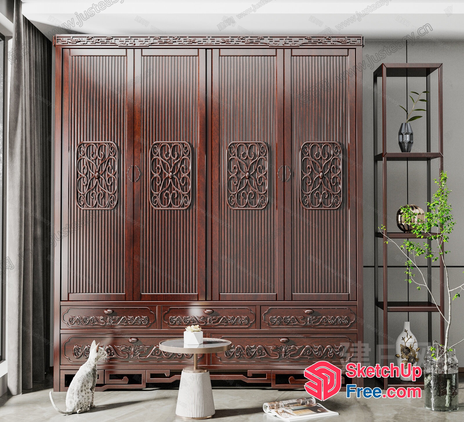 Traditional Chinese-Inspired Furniture With Ornate Carvings 3D SketchUp File