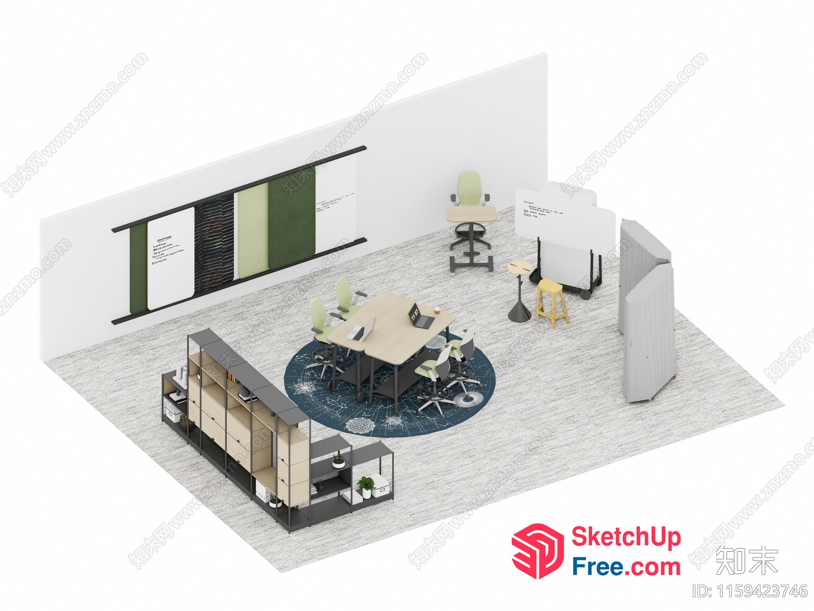 Office Room With Conference Table And Bookcase 3D SketchUp File