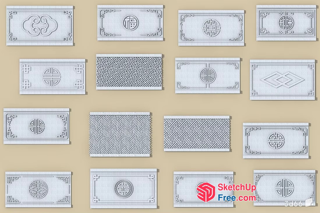 Asian-Inspired Decorative Wall Panels 3D SketchUp File
