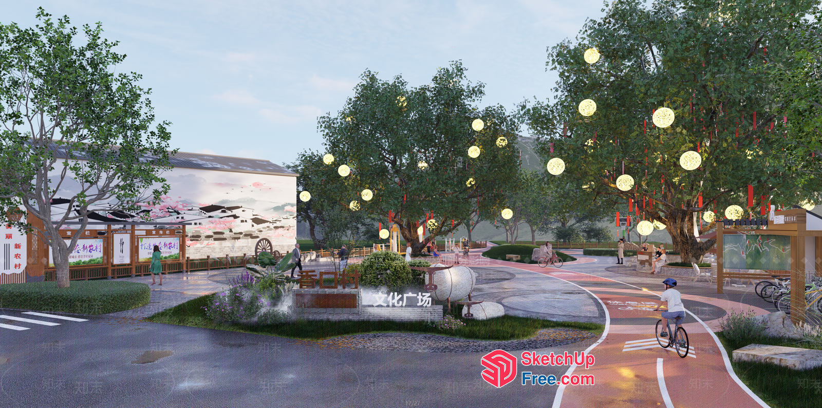 Serene Street Scene With Lanterns And Pedestrians 3D SketchUp File