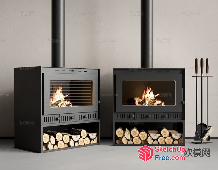 Cozy Fireplace And Wood Storage Units 3D SketchUp File