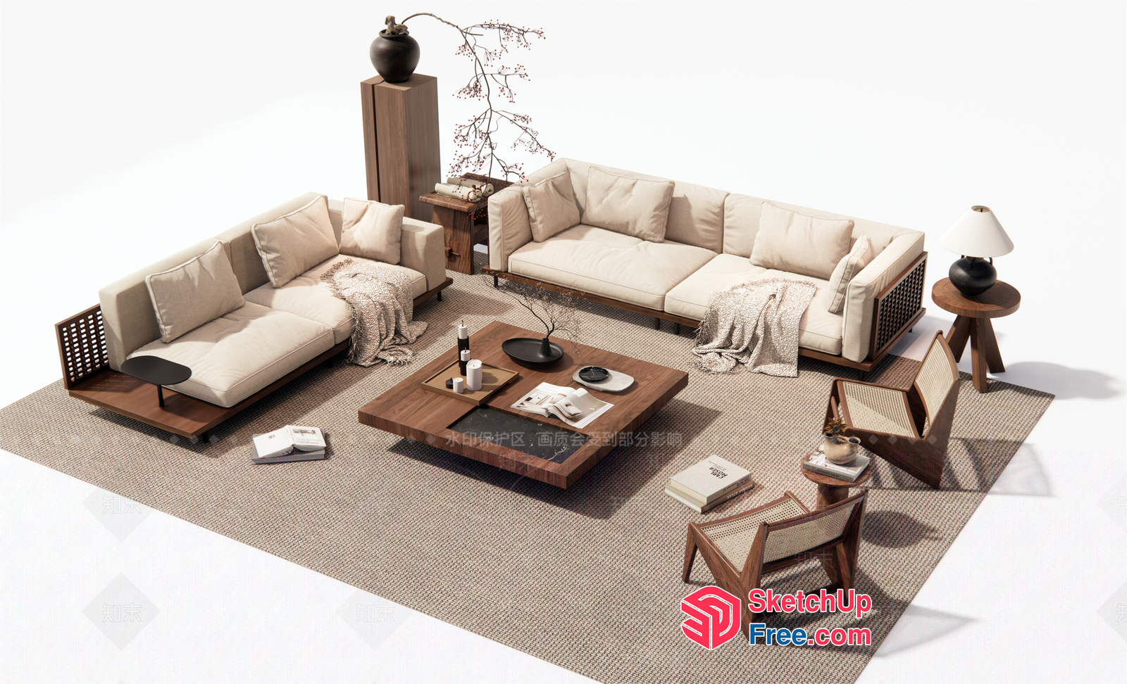 Modern Japanese Style Living Room With Minimalist Furniture 3D SketchUp File