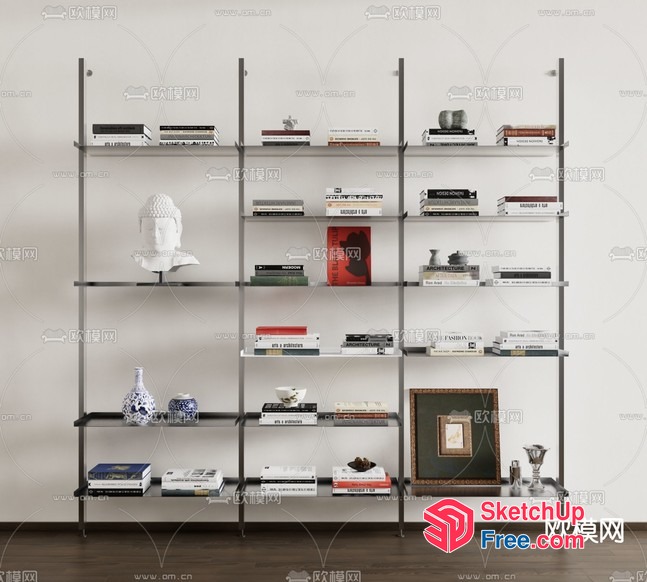 Bookcase With Vases And Artwork 3D SketchUp File