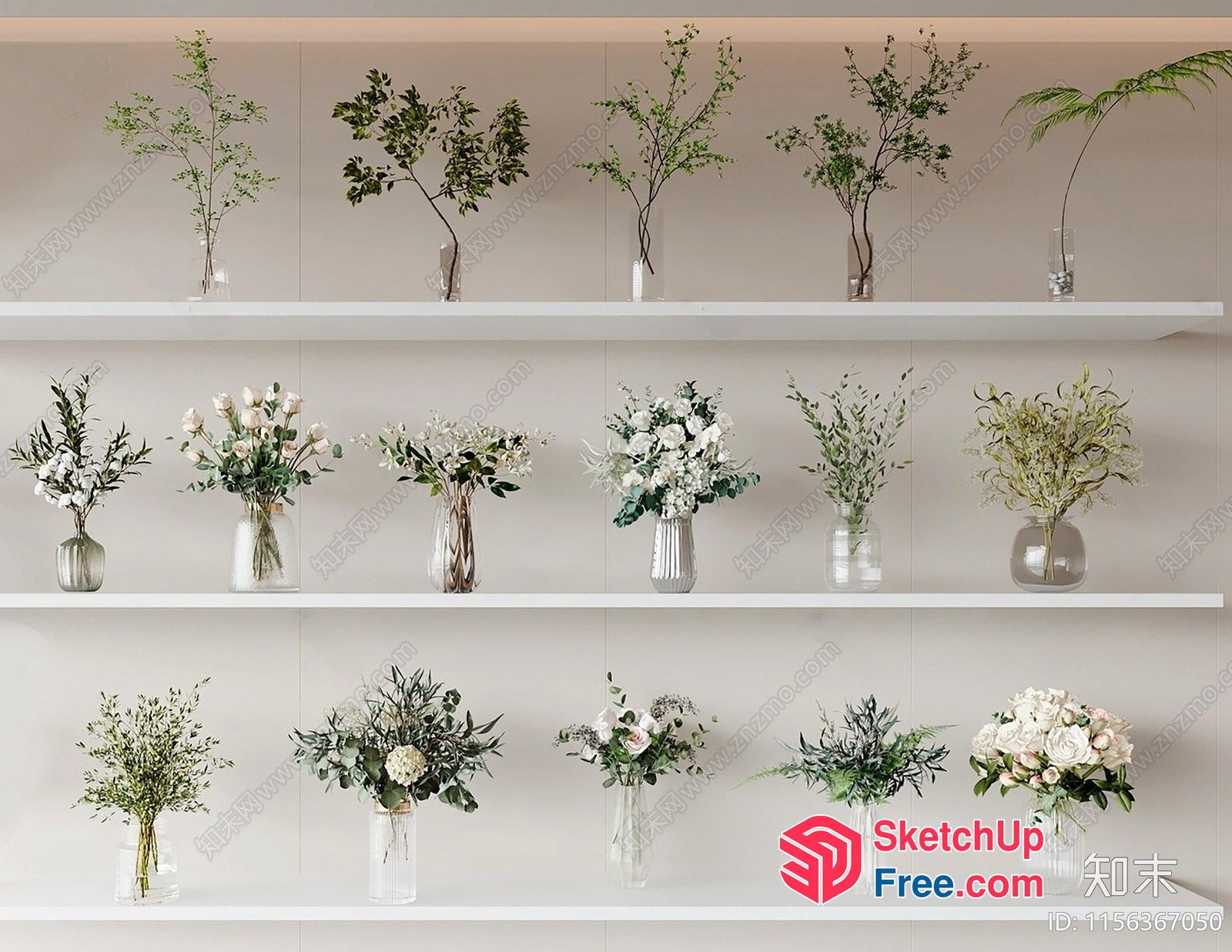 Elegant White And Green Floral Arrangements 3D SketchUp File