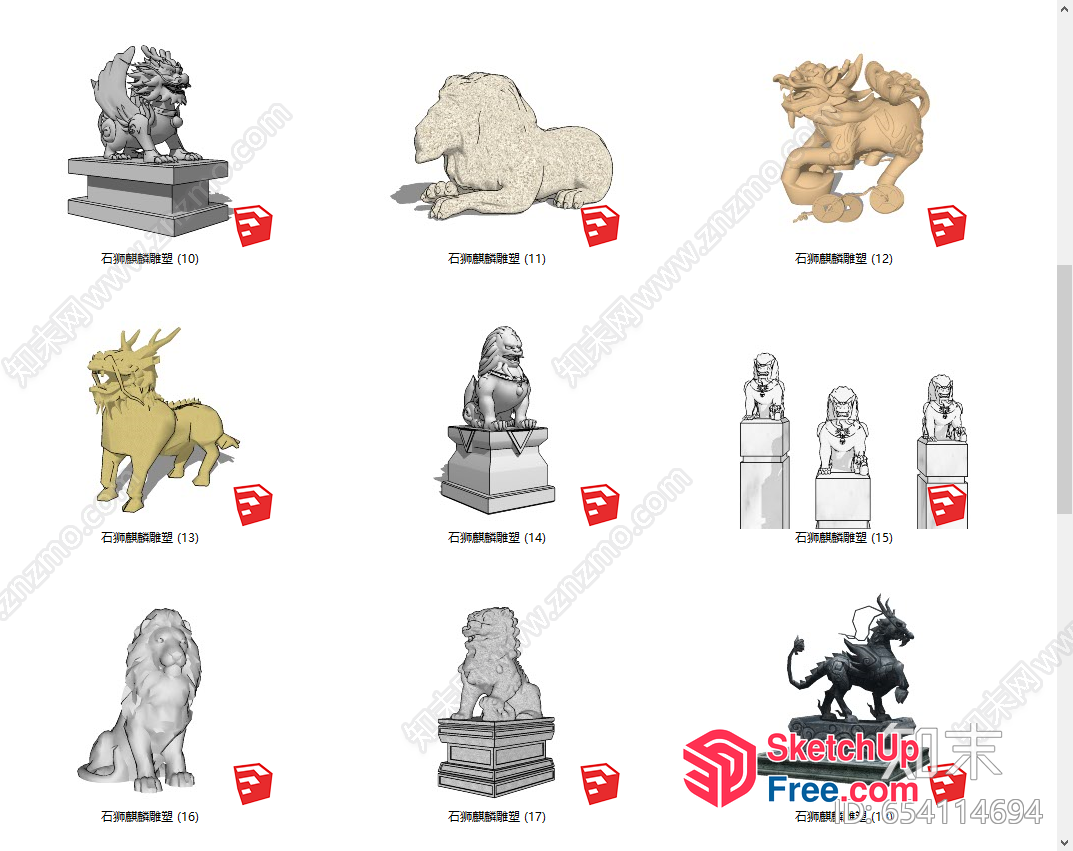 Chinese Lion Statues On Pedestals 3D SketchUp File