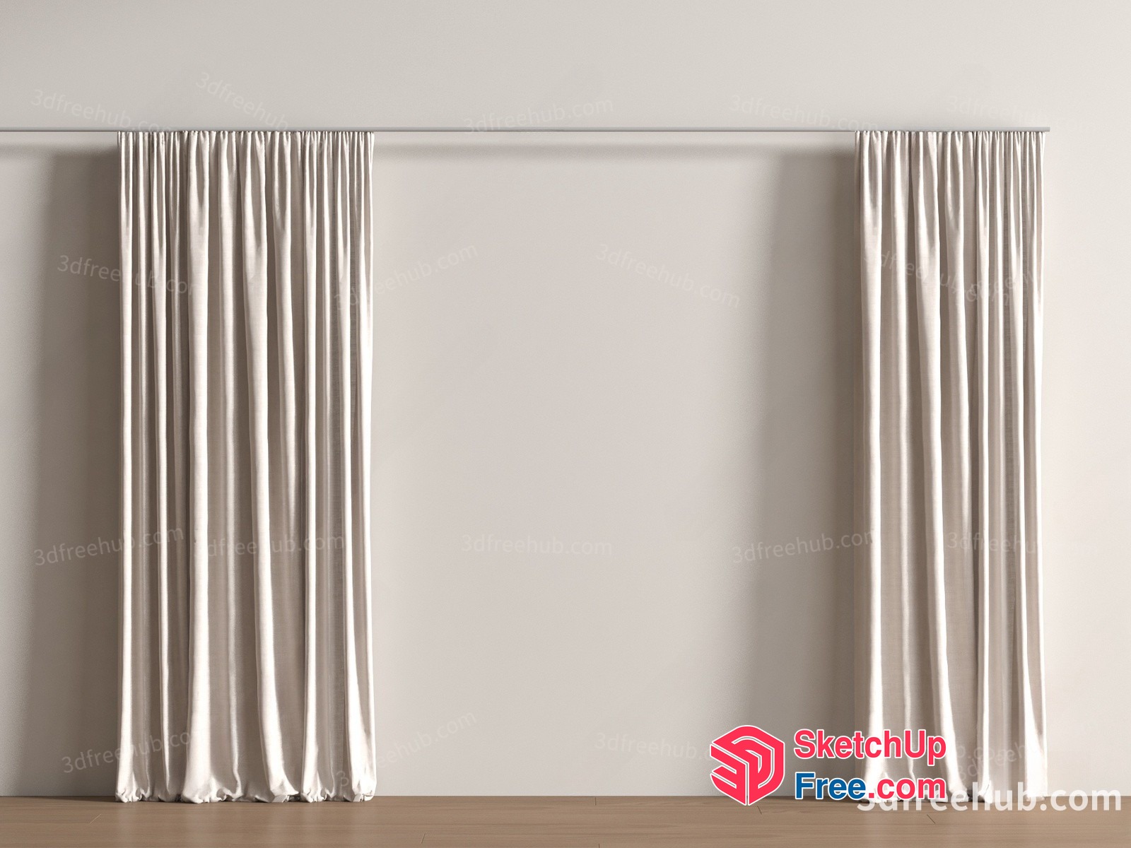 Two White Curtains Against A White Wall 3D SketchUp File