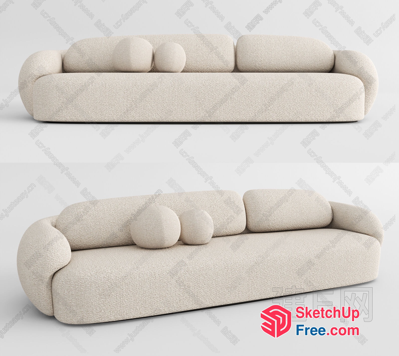 Contemporary Boucle Sofa With Sleek Pillows 3D SketchUp File