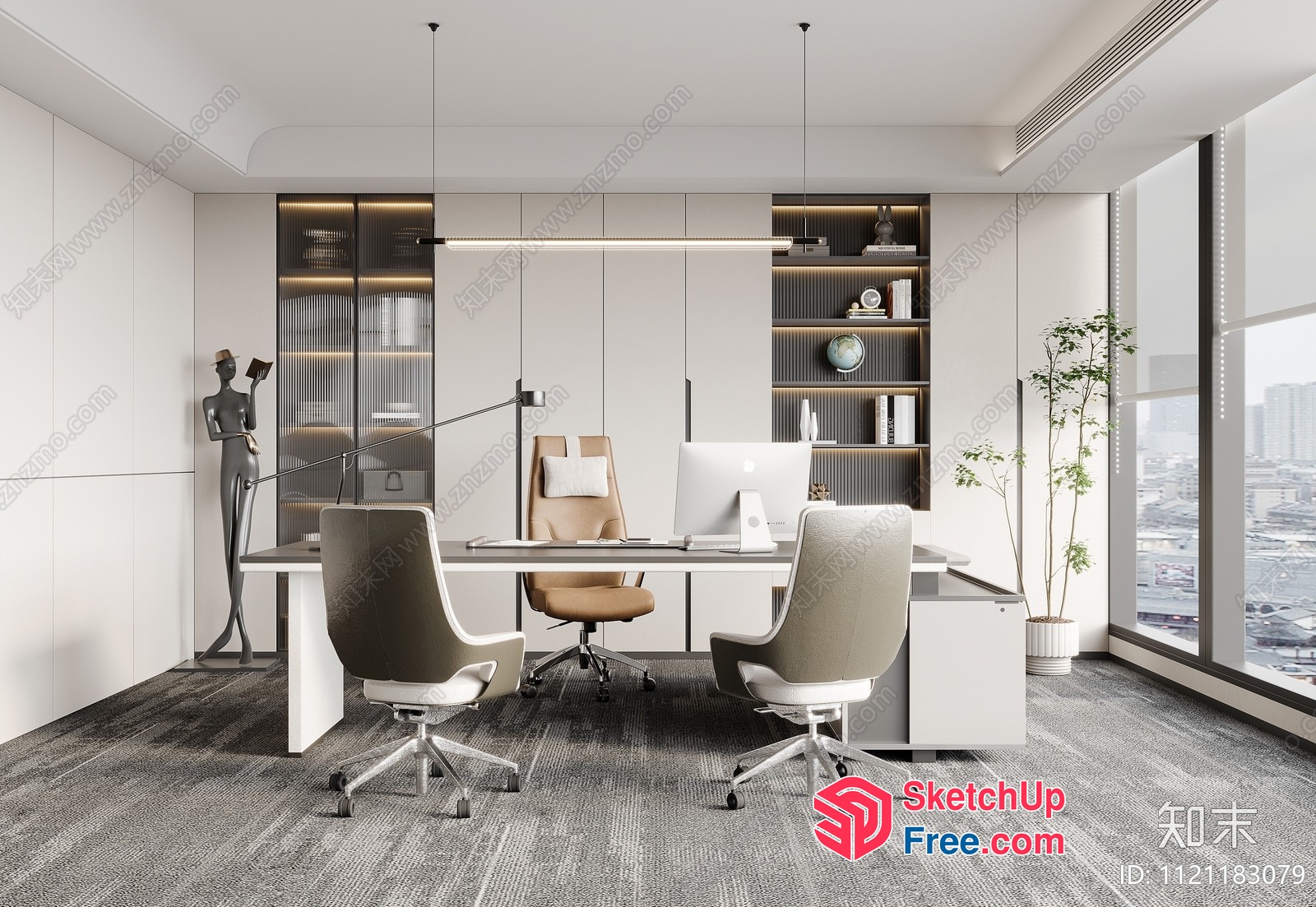 Modern Minimalist Office Space With Natural Light 3D SketchUp File