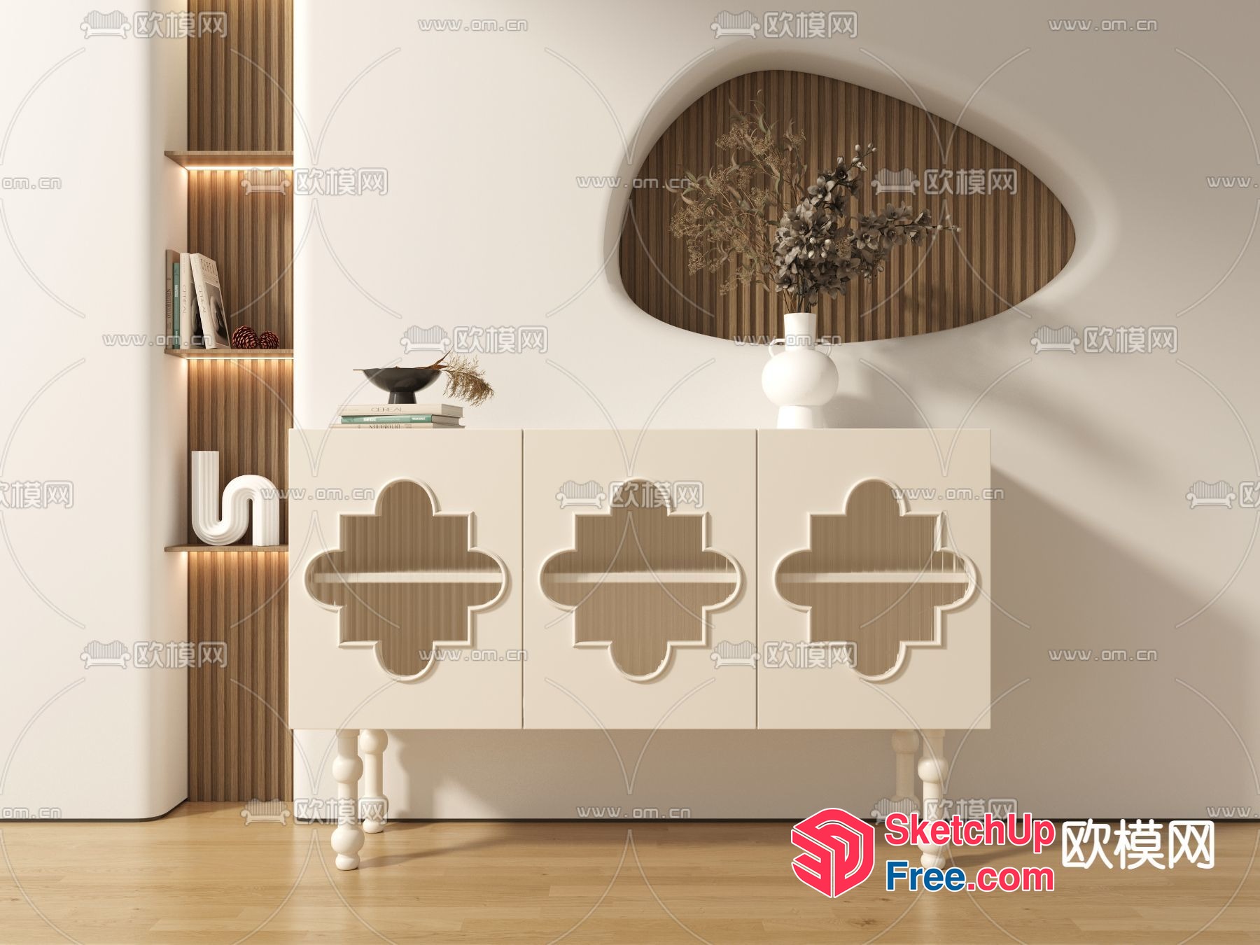 Modern Minimalist White Sideboard With Decorative Shelf 3D SketchUp File