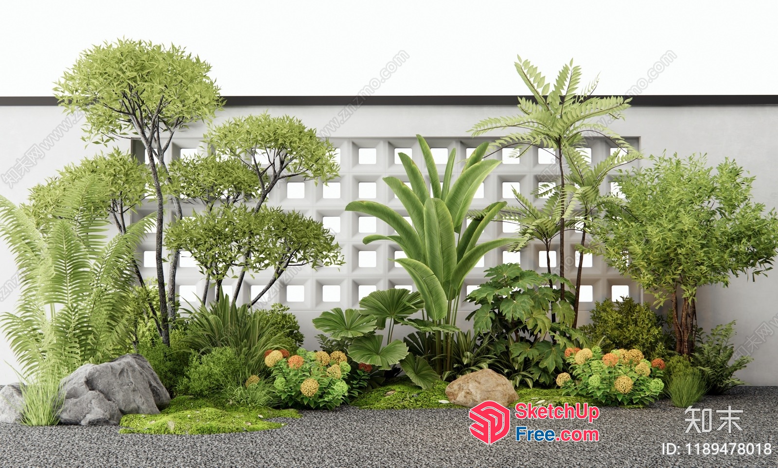 Japanese Style Garden With Various Green Plants 3D SketchUp File