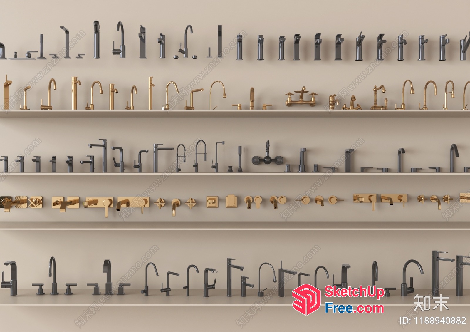 Modern Faucets Displayed On Multiple Shelves 3D SketchUp File