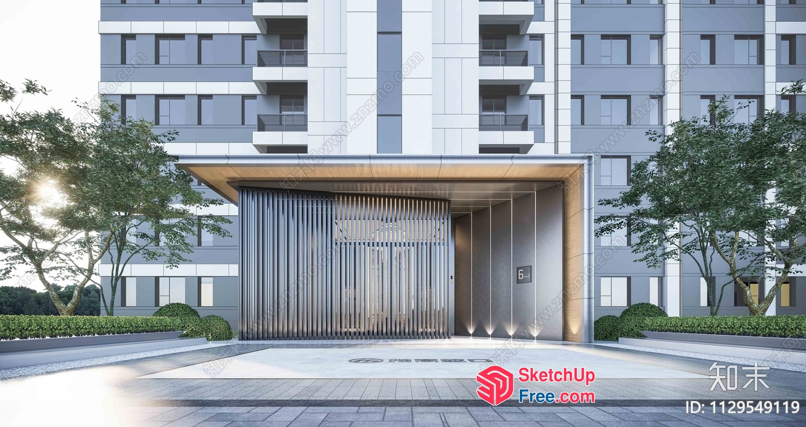 Modern Apartment Building With Sleek Entrance 3D SketchUp File