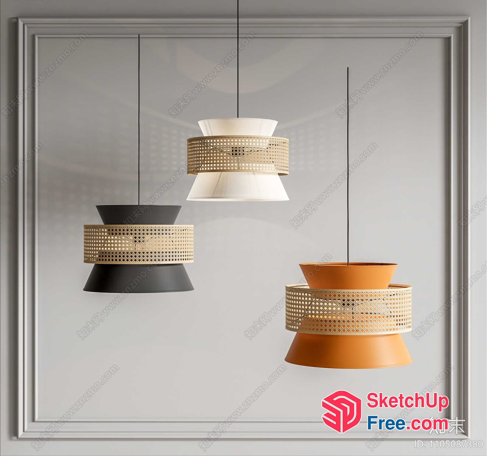 Modern Rattan Pendant Light Fixtures 3D SketchUp File
