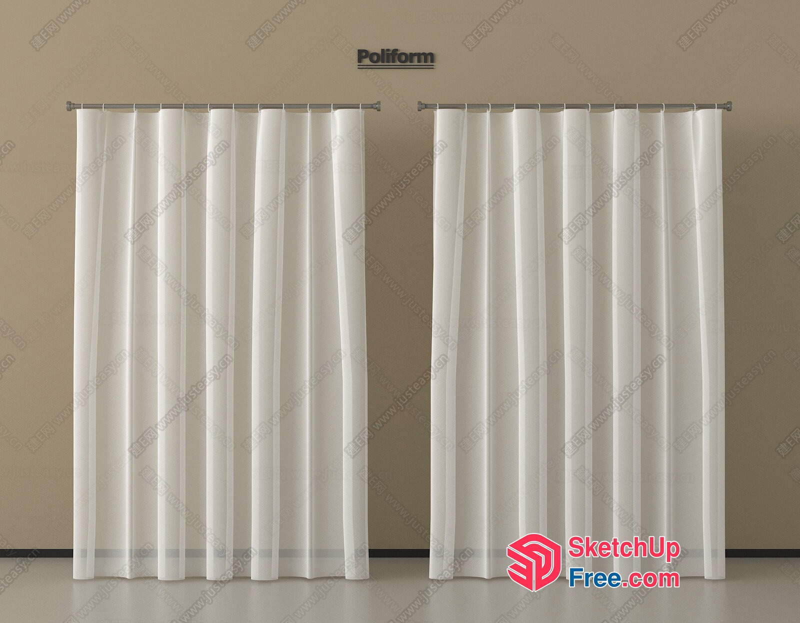 Elegant White Curtain Partition 3D SketchUp File