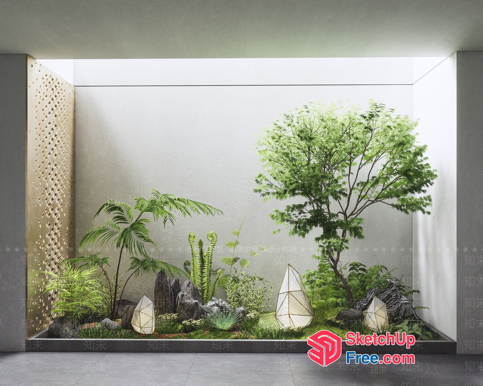 Modern Zen Garden With Natural Elements 3D SketchUp File